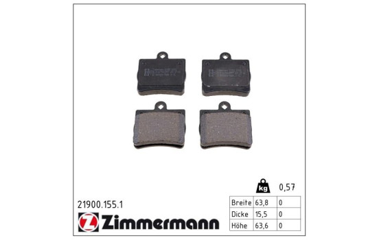 Brake Pad Set, disc brake 21900.155.1 Zimmermann, Image 2