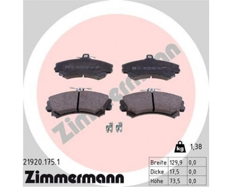 Brake Pad Set, disc brake 21920.175.1 Zimmermann, Image 2