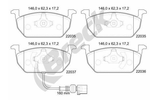 Brake pad set, disc brake 22035 00 701 00 Breck