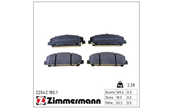 Brake Pad Set, disc brake 22042.180.1 Zimmermann