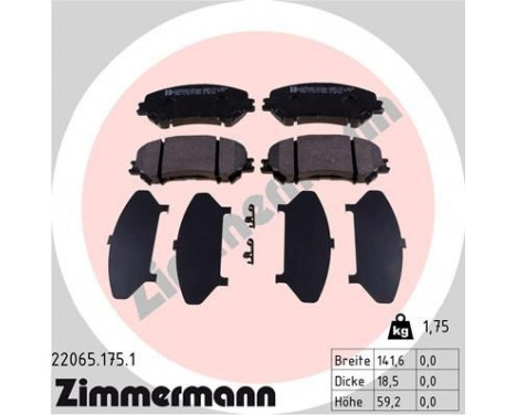 Brake Pad Set, disc brake 22065.175.1 Zimmermann, Image 2