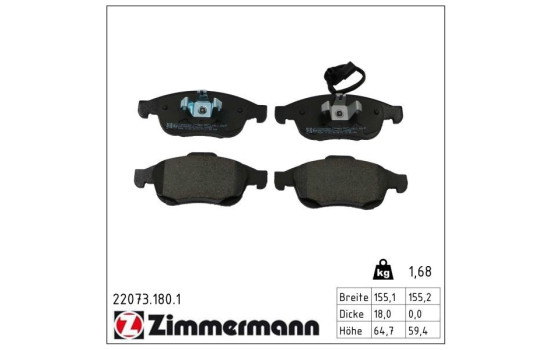 Brake pad set, disc brake 22073.180.1 Zimmermann