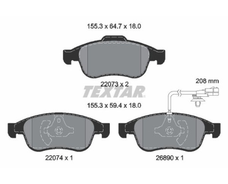 Brake pad set, disc brake 2207301 Textar