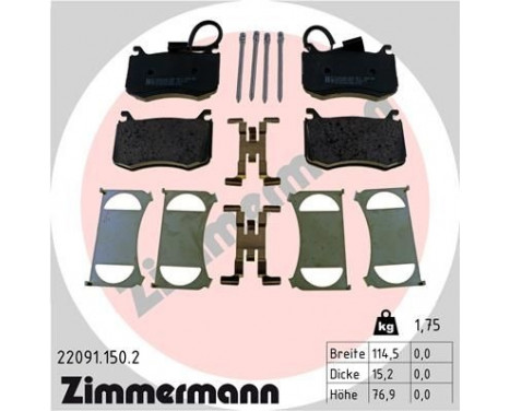 Brake Pad Set, disc brake 22091.150.2 Zimmermann