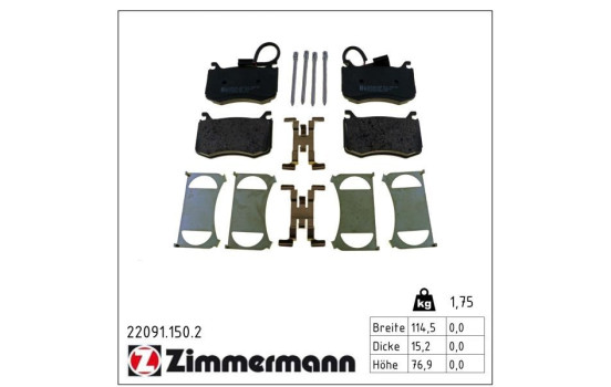 Brake Pad Set, disc brake 22091.150.2 Zimmermann