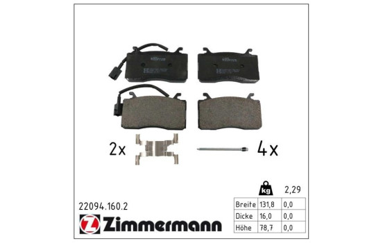 Brake pad set, disc brake 22094.160.2 Zimmermann