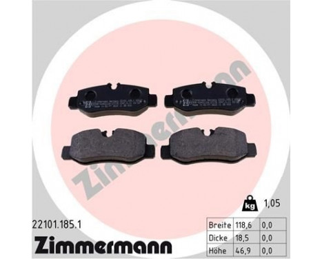 Brake Pad Set, disc brake 22101.185.1 Zimmermann, Image 2