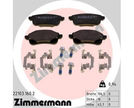 Brake Pad Set, disc brake 22103.160.2 Zimmermann