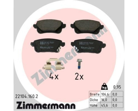 Brake pad set, disc brake 22104.160.2 Zimmermann