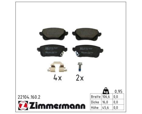 Brake pad set, disc brake 22104.160.2 Zimmermann