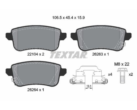 Brake pad set, disc brake 2210401 Textar