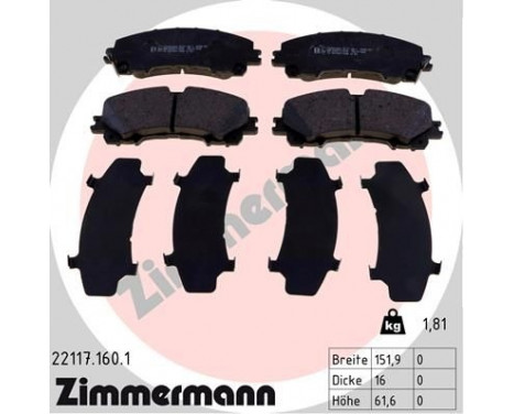 Brake Pad Set, disc brake 22117.160.1 Zimmermann