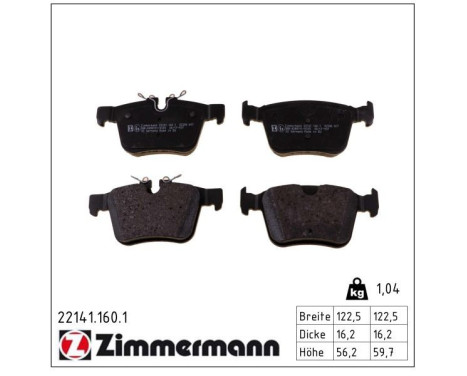 Brake Pad Set, disc brake 22141.160.1 Zimmermann, Image 2