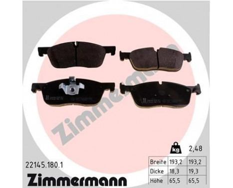 Brake Pad Set, disc brake 22145.180.1 Zimmermann