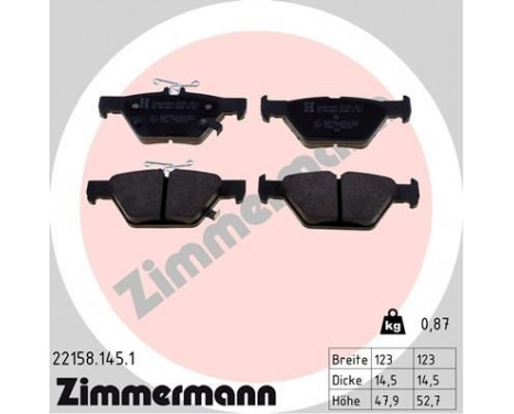 Brake Pad Set, disc brake 22158.145.1 Zimmermann