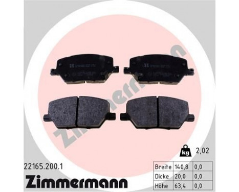 Brake Pad Set, disc brake 22165.200.1 Zimmermann, Image 2