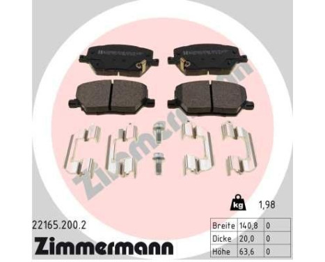 Brake Pad Set, disc brake 22165.200.2 Zimmermann