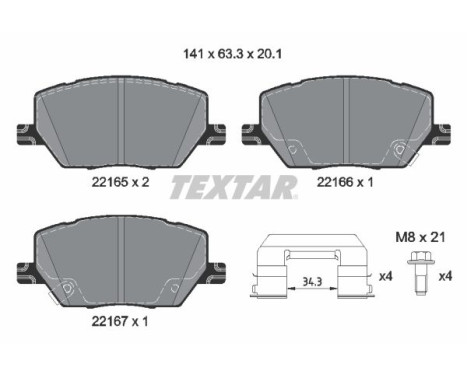 Brake pad set, disc brake 2216503 Textar