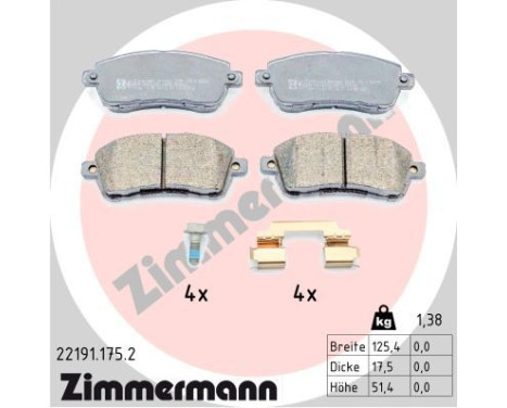 Brake pad set, disc brake 22191.175.2 Zimmermann