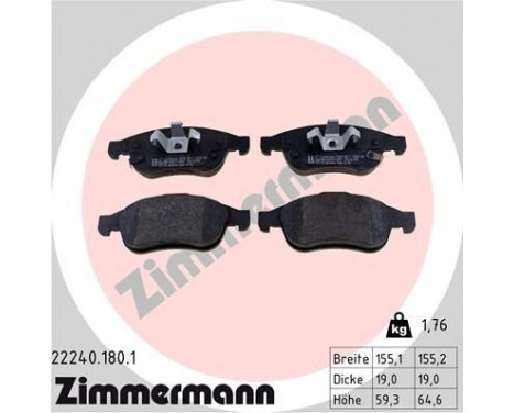 Brake Pad Set, disc brake 22240.180.1 Zimmermann, Image 2