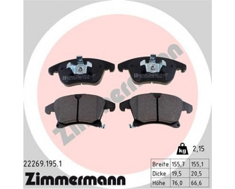 Brake Pad Set, disc brake 22269.195.1 Zimmermann, Image 2