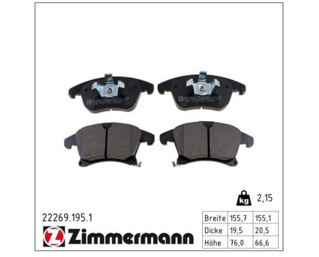 Brake Pad Set, disc brake 22269.195.1 Zimmermann, Image 2