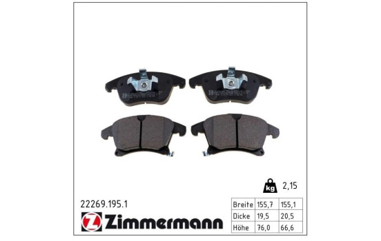 Brake Pad Set, disc brake 22269.195.1 Zimmermann, Image 2