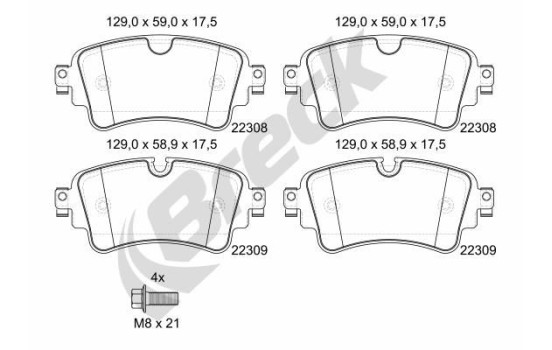 Brake pad set, disc brake 22308 00 702 00 Breck