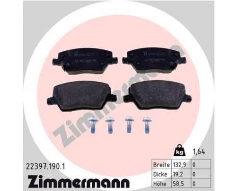 Brake Pad Set, disc brake 22397.190.1 Zimmermann