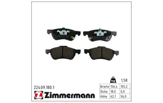 Brake pad set, disc brake 22409.180.1 Zimmermann
