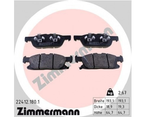 Brake Pad Set, disc brake 22412.180.1 Zimmermann