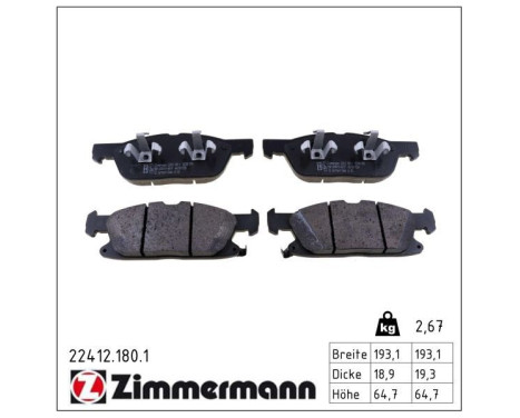 Brake Pad Set, disc brake 22412.180.1 Zimmermann, Image 2