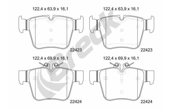 Brake pad set, disc brake 22423 00 554 00 Breck