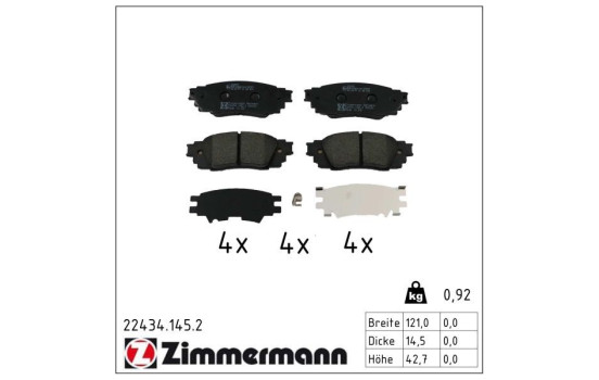 Brake pad set, disc brake 22434.145.2 Zimmermann