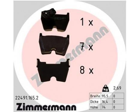 Brake Pad Set, disc brake 22491.165.2 Zimmermann, Image 2