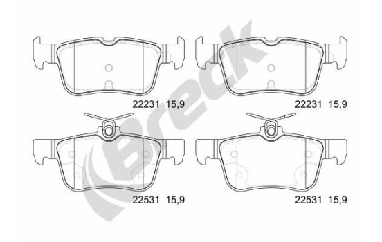 Brake pad set, disc brake 22531 00 702 00 Breck