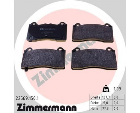 Brake Pad Set, disc brake 22569.150.1 Zimmermann