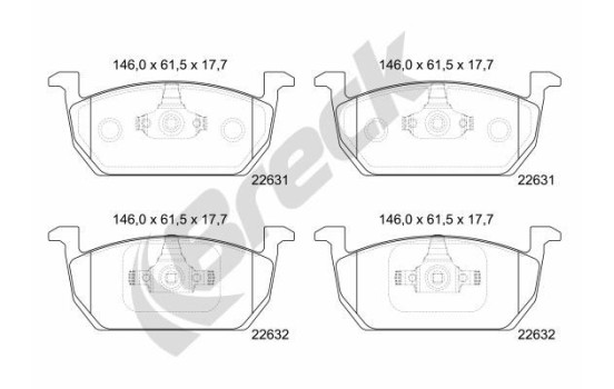 Brake pad set, disc brake 22631 00 701 00 Breck
