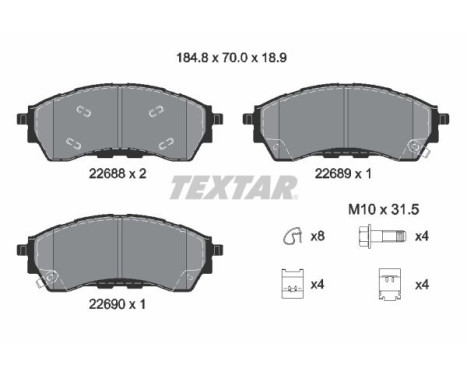 Brake pad set, disc brake 2268801 Textar