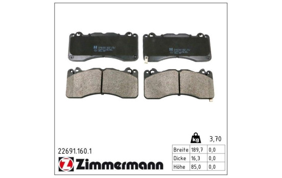 Brake pad set, disc brake 22691.160.1 Zimmermann