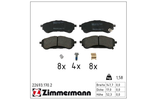 Brake pad set, disc brake 22693.170.2 Zimmermann