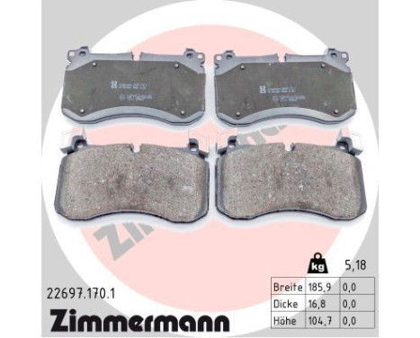 Brake pad set, disc brake 22697.170.1 Zimmermann