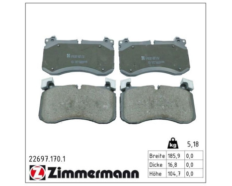Brake pad set, disc brake 22697.170.1 Zimmermann