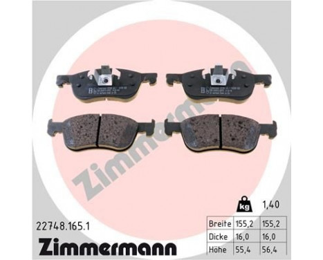 Brake Pad Set, disc brake 22748.165.1 Zimmermann