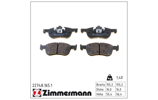 Brake Pad Set, disc brake 22748.165.1 Zimmermann