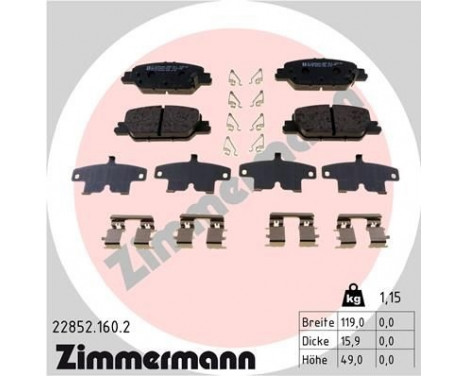 Brake Pad Set, disc brake 22852.160.2 Zimmermann