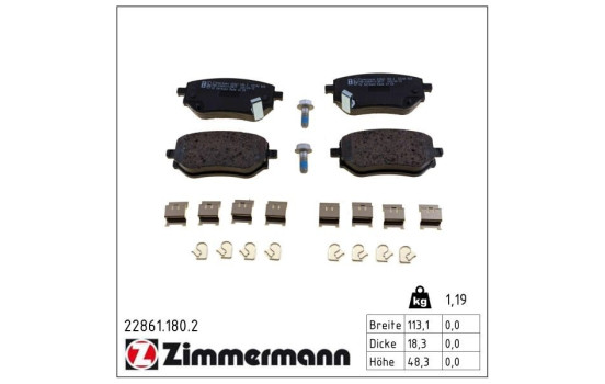 Brake Pad Set, disc brake 22861.180.2 Zimmermann