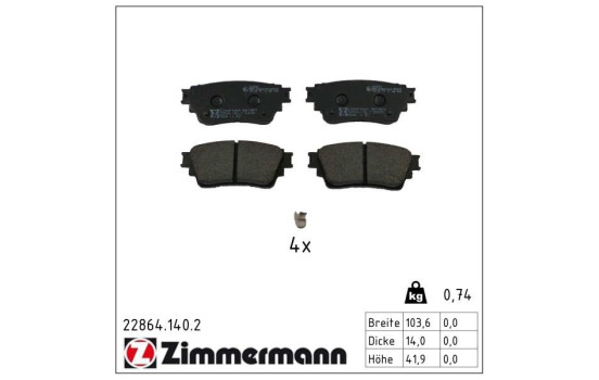 Brake pad set, disc brake 22864.140.2 Zimmermann