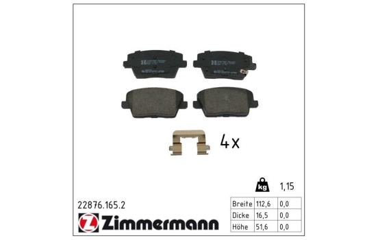 Brake pad set, disc brake 22876.165.2 Zimmermann