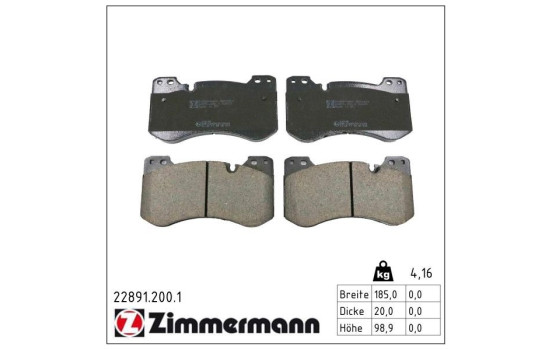 Brake pad set, disc brake 22891.200.1 Zimmermann